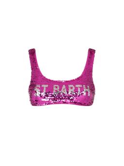 MC2 Saint Barth Fucsia Sequined Bralette With Silver Logo
