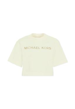 Michael Kors Ivory Crop T-shirt For Girl With Logo