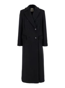 SEMICOUTURE Black Double-breasted Coat With Notched Revers In Wool Blend Woman