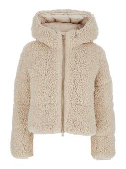 Save the Duck dada Beige Jacket With Hood And Logo Patch On The Sleeve In Ecofur Woman