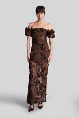 Rotate by Birger Christensen Long Dress In Brown Polyester