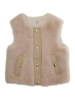 Chloé Beige Sleeveless Crewneck Coat With Front Button Closure In Ecofur Girl