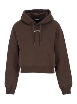 Jacquemus le Hoodie Gros Grain Brown Cropped Hoodie With Drawstring Hood And Logo Patch On The Front In Cotton Woman