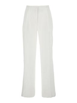SEMICOUTURE White Pants With Belt Loops And Pence Details In Linen Woman