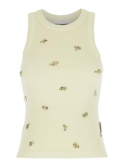Des Phemmes Green Top With Crystals Decorations On The Front In Cotton Woman