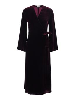 Forte_Forte Purple V-neck Dress With Knot Detail At The Waist In Velvet Woman