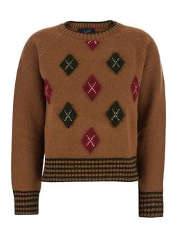 The Seafarer Brown Crewneck Sweater With Diamond Embroidery On The Front And Ribbed Trims In Wool Blend Woman
