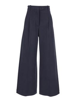 Tela Blue Wide Leg Trousers With Front Pleats In Cotton Woman