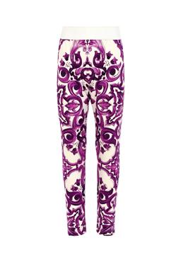 Dolce & Gabbana Purple Leggings For Girl With Majolica Print