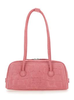 Marge Sherwood boston Pink Shoulder Bag With Embossed Logo Lettering On The Front In Suede Woman