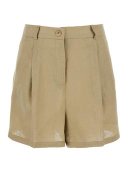 SEMICOUTURE Beige Shorts With Belt Loops And Button Closure In Linen Woman