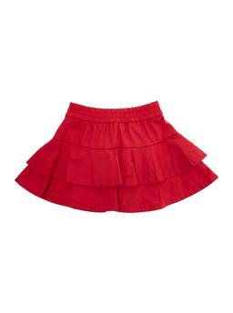 Monnalisa Red Skirt With Elastic Waist And Logo Patch On The Front In Cotton Blend Stretch Girl