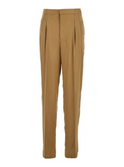 TwinSet Beige Pants With Pences And Logo Plaque On The Rear In Viscose Blend Woman