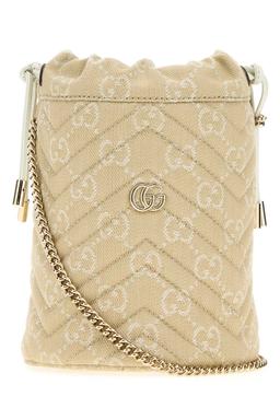 Gucci Gg Denim Small Gg Marmont Bucket Bag