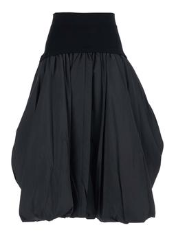 Simkhai Black Midi Skirt With Elastic Waist And Draped Design In Viscose Woman