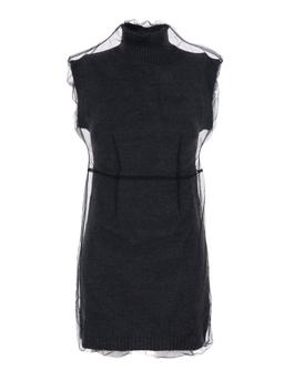 MSGM Grey High Neck Dress With Logo Patch Applied On The Back In Wool Woman