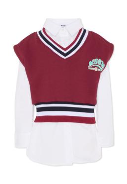MSGM Burgundy Vest Sweater For Girl With Logo