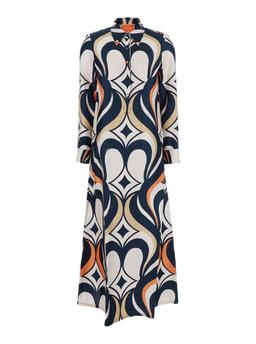 La DoubleJ Multicolor Long Dress With All-over Geometric Motif In Fabric Woman