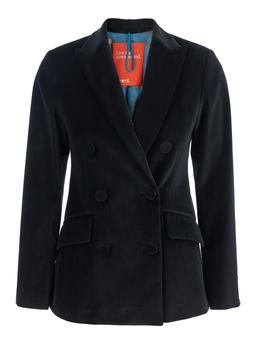 Merci Black Double-breasted Jacket With Peak Revers In Velvet Woman