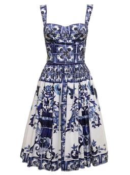 Maiolica White And Blue Cotton Poplin Dress Dolce & Gabbana Woman