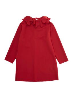 Il Gufo Red Dress With Ruched Crewneck And Logo Embroidery On The Front In Tech Fabric Stretch Girl