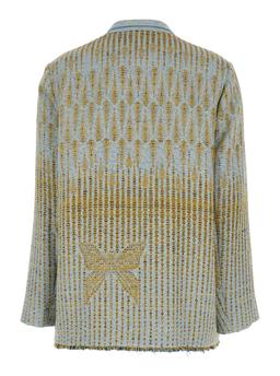 Forte_Forte Yellow Jacket With All-over Pattern And Frayed Edges In Cotton Blend Woman