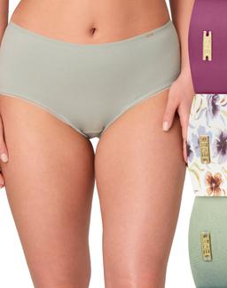 Bali Cotton Collection Hi-Cut Underwear, 3-Pack Seagrass/Desert Poppy Print/Mauve 5 Women's