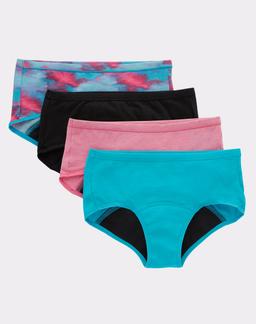 Hanes Comfort, Period. Girls' Boyshort Underwear, Moderate Leaks, 4-Pack