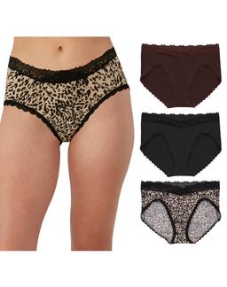 Maidenform Everyday Luxe Stretch Micro Bikini, 3-Pack Just Brown Lace/Black Tonal Animal Allure S Women's