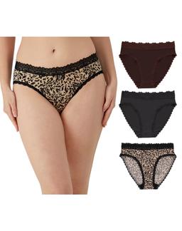Maidenform Everyday Luxe Stretch Micro High Leg, 3-Pack Just Brown Lace/Black Tonal Animal Allure S Women's