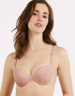 Maidenform Push Up & In Underwire Push-Up Bra Sheer Pale Pink/Rose Gold 32A Women's
