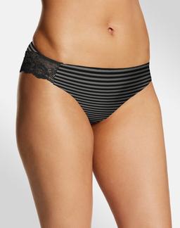 Maidenform Lace Back Tanga Steel Pin Stripe w/Black 5 Women's