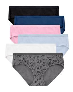 Hanes Ultimate Women's Breathable Hipster Underwear, 6-Pack White/Navy H/Pink/Black/Lilac H/Blackblot 5