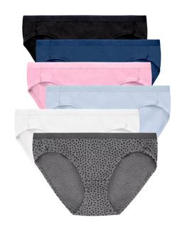 Hanes Ultimate Women's Breathable Cotton Bikini Underwear, 6-Pack White/Navy H/Pink/Black/Lilac H/Blackblot 5