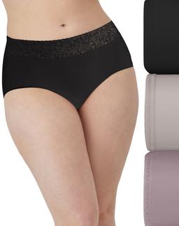 Bali Modern Seamless Lace Trim Brief Underwear, 3-Pack Black/Evening Blush/Smokey Purple Mauve 5 Women's