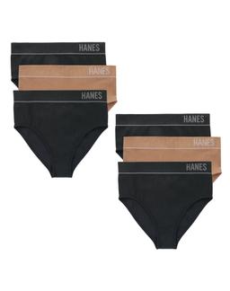 Hanes Originals Women's Seamless Rib Hi-Leg Bikini Underwear, Neutrals, 6-Pack Black/Deep Glow/Black S