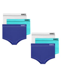 Hanes Originals Women's Seamless Rib Boyfit Underwear, Assorted, 6-Pack White/Teal/Royal Blue S