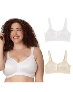 Playtex 18 Hour POWER SUPPORTX Front Close Extra Back Support Wireless Bra, 2-Pack White/Light Beige 36B Women's