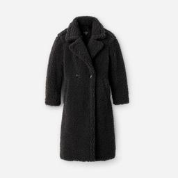 UGG® Women's Gertrude Long Teddy Coat Faux Fur in Ink Black,