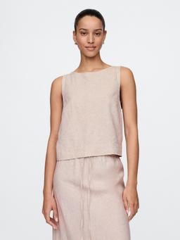 Linen-Blend Crop Shell Tank Top