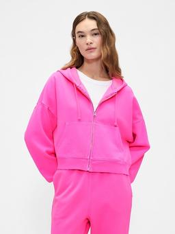 Relaxed Cropped Fleece Zip Hoodie