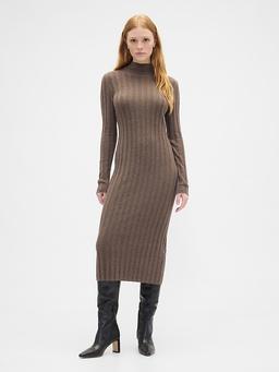 CashSoft Ribbed Mockneck Midi Dress