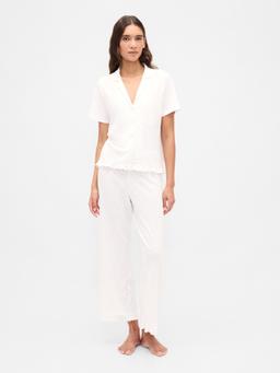 Linen-Blend Ruffle PJ Pants