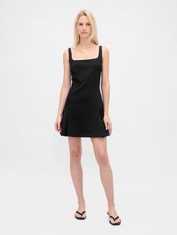 Square-Neck Pleated Mini Dress
