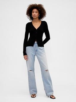 Mid Rise Destructed Relaxed Straight Jeans