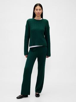 CashSoft Cable-Knit Sweater Pants