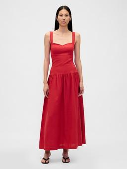 Linen-Blend Drop-Waist Corset Maxi Dress