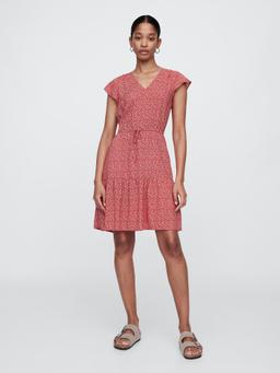 Flutter Sleeve Tie-Waist Mini Dress