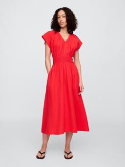 Smocked V-Neck Maxi Dress