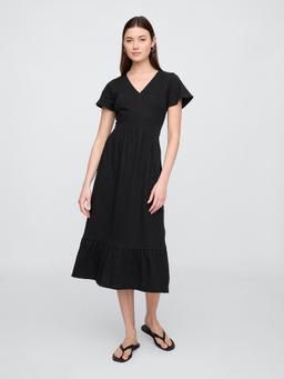 Flutter Sleeve V-Neck Midi Dress